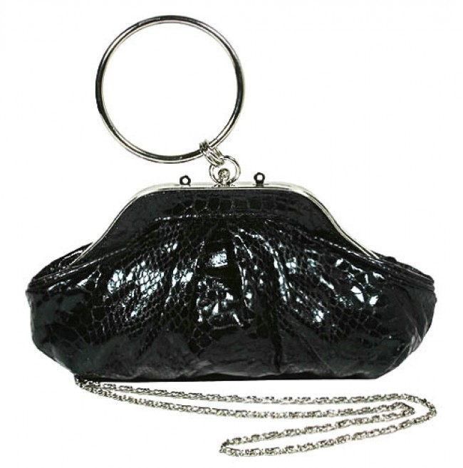 Evening Bag - Faux Snakeskin w/ Ring – Black – BG-90519BK